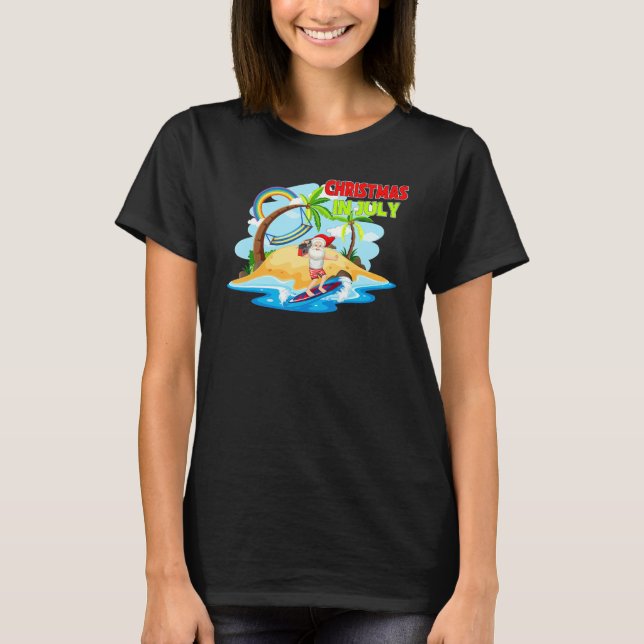 Camiseta Christmas In July Santa Claus Beach Island Summer (Anverso)