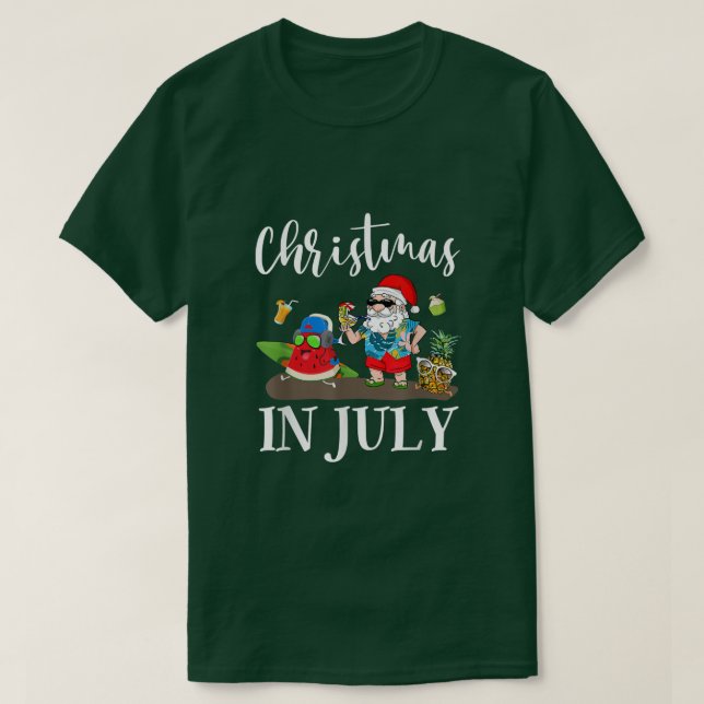 Camiseta Christmas In July Santa Claus Beach Surfing Summer (Diseño del anverso)