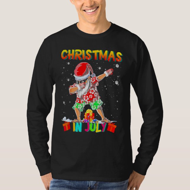 Camiseta Christmas In July  Santa Dabbing Summer Santa Surf (Anverso)