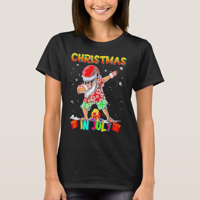 Camiseta Christmas In July  Santa Dabbing Summer Santa Surf (Anverso)