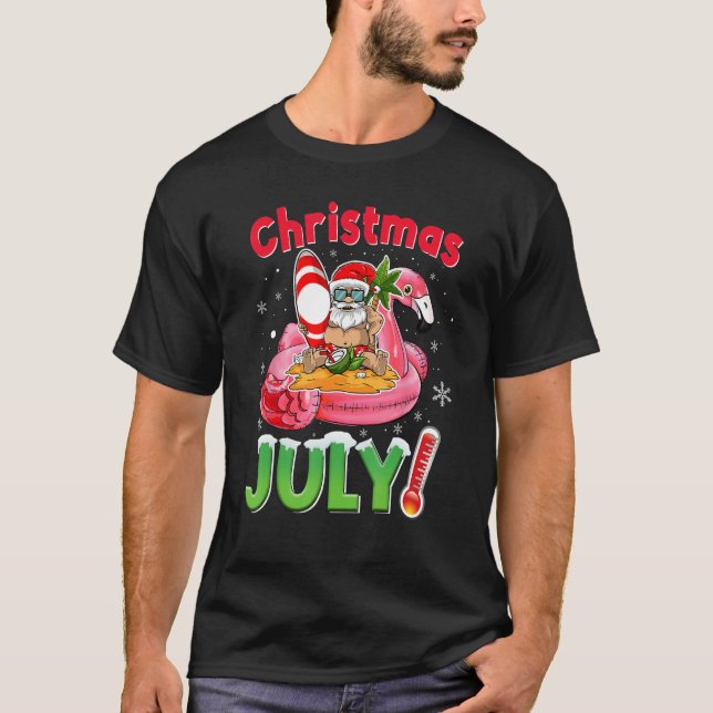 Camiseta Christmas In July  Santa Flamingo Summer Beach Vac (Anverso)