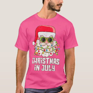 Camiseta christmas in july santa hat sunglasses beach summe