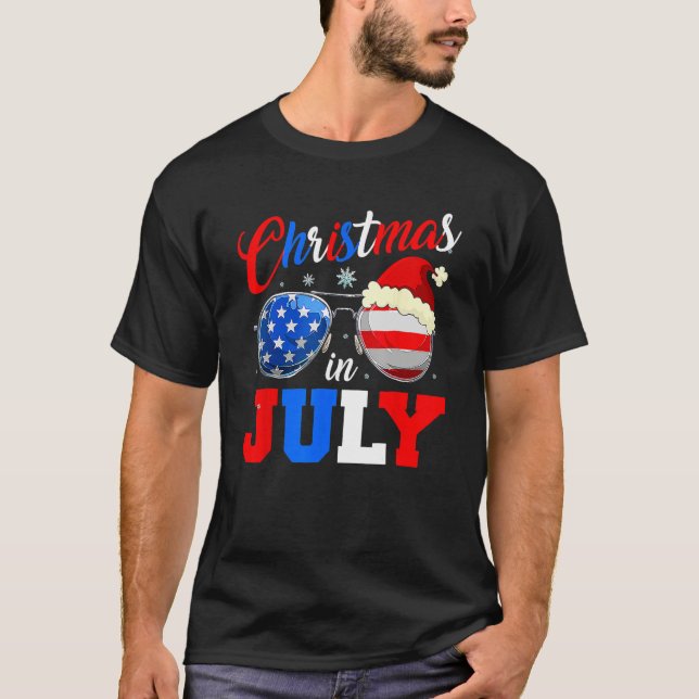 Camiseta Christmas In July Santa Hat Sunglasses Summer Cele (Anverso)