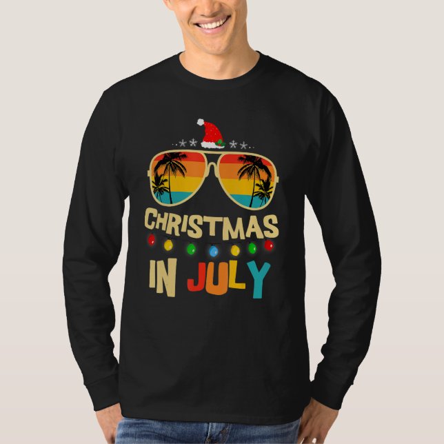 Camiseta Christmas In July Santa Hat Sunglasses Summer Vaca (Anverso)