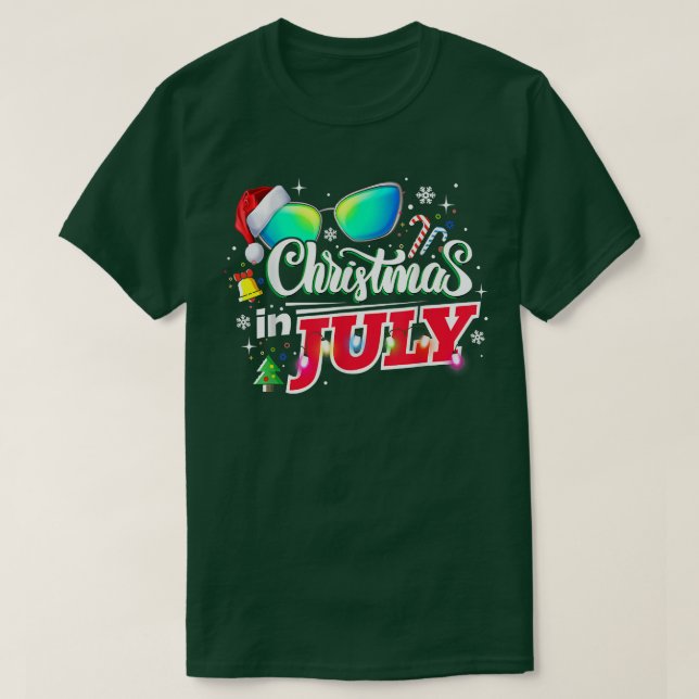 Camiseta Christmas in July Santa Hat Sunglasses Summer Vaca (Diseño del anverso)