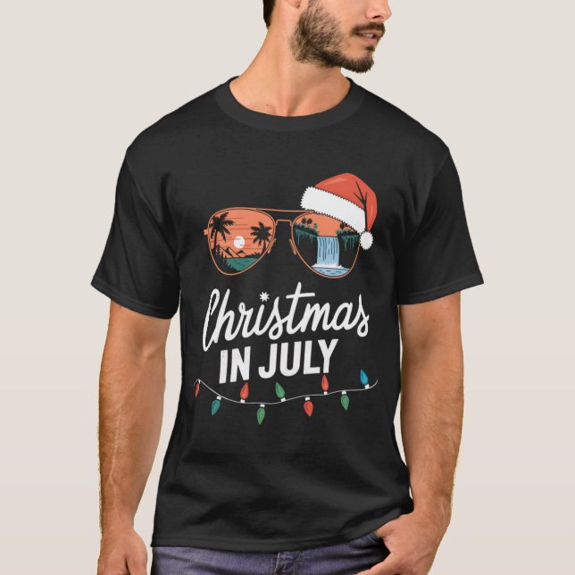 Camiseta Christmas In July Santa Hat Sunglasses Summer Vaca (Anverso)