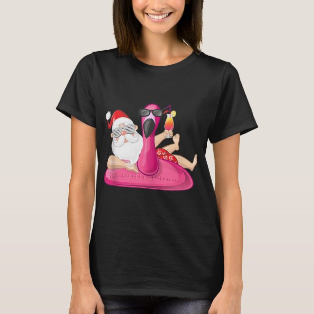 Camiseta Christmas in July Santa Hawaii Flamingo Summer Vac (Anverso)
