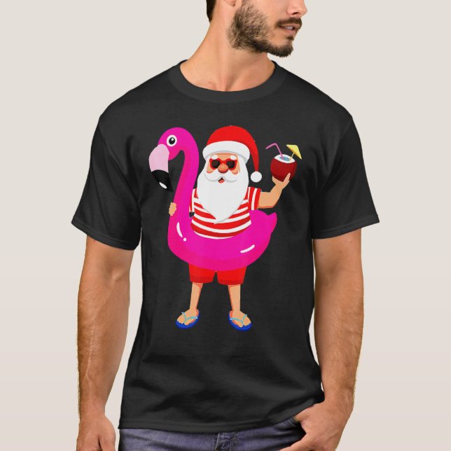 Camiseta Christmas In July Santa Hawaii Sunglasses Flamingo (Anverso)