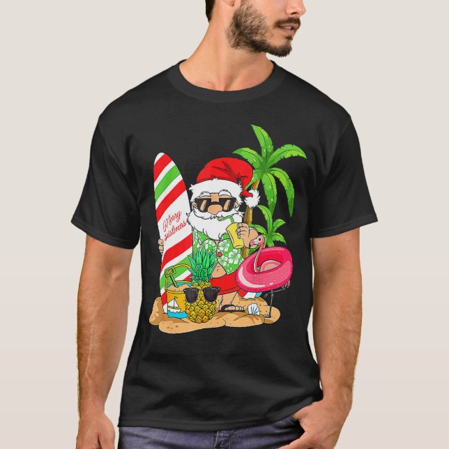 Camiseta Christmas In July Santa Hawaiian Summer Surf Surfi (Anverso)