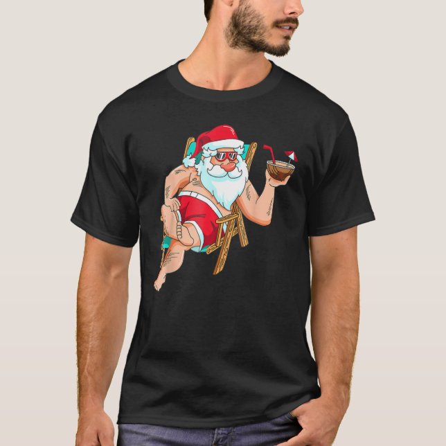 Camiseta Christmas in July Santa on Beach Independence Day (Anverso)