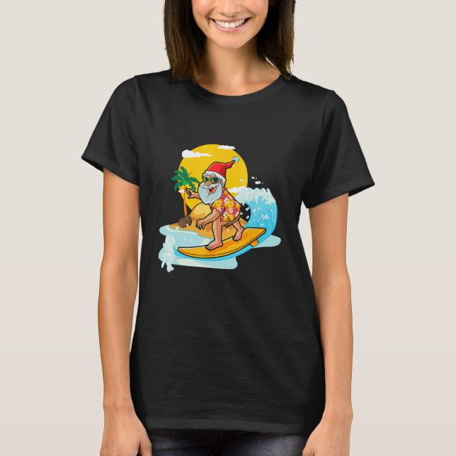 Camiseta Christmas in July  Santa Surfing Summer Aloha Hawa (Anverso)