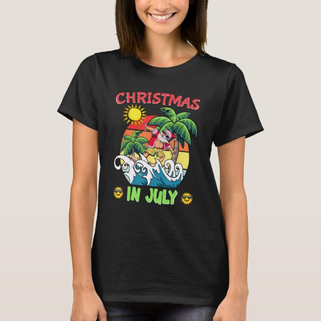 Camiseta Christmas In July  Santa Surfing Summer Beach Vaca (Anverso)