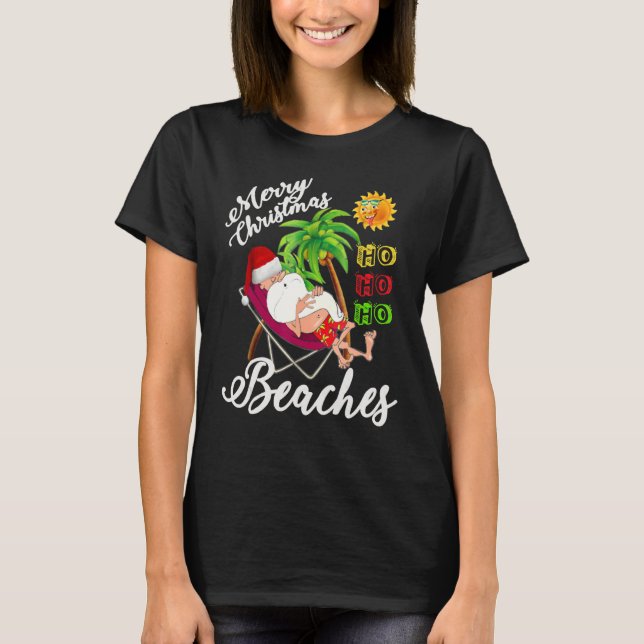 Camiseta Christmas In July  Santa Surfing Summer Beach Vaca (Anverso)