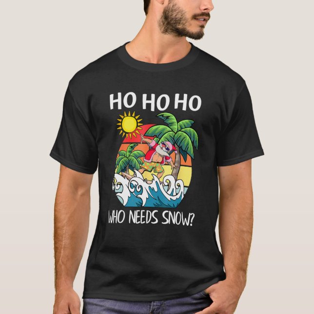 Camiseta Christmas In July  Santa Surfing Summer Beach Vaca (Anverso)
