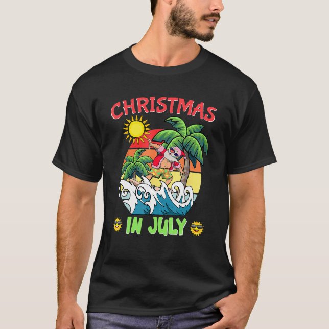 Camiseta Christmas In July  Santa Surfing Summer Beach Vaca (Anverso)