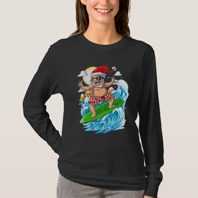 Camiseta Christmas In July  Santa Surfing Summer Vacation (Anverso)