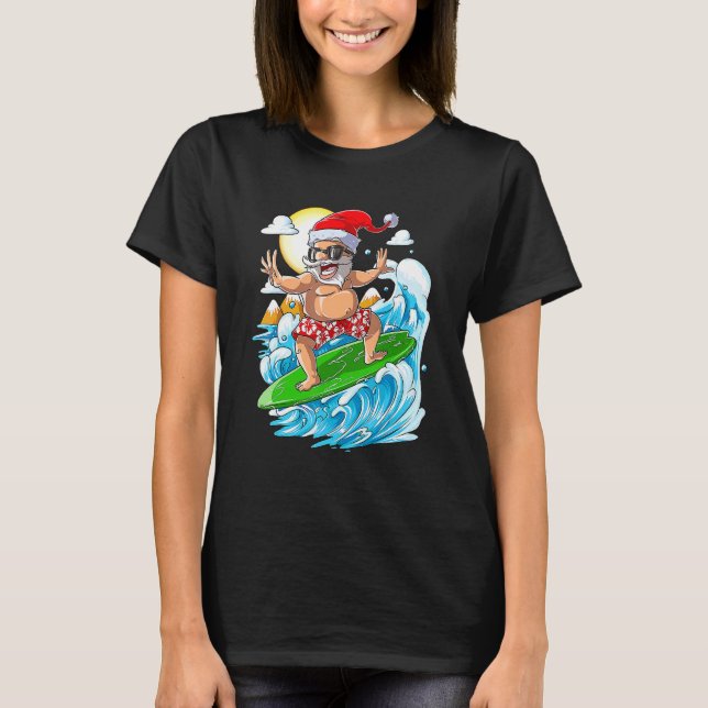 Camiseta Christmas In July  Santa Surfing Summer Vacation (Anverso)