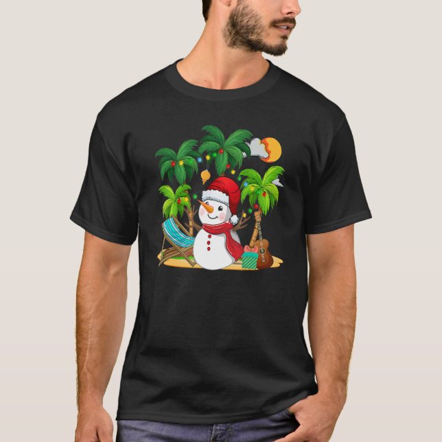 Camiseta Christmas In July Snowman On Palm Tree Tropical Be (Anverso)