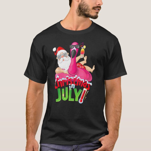 Camiseta Christmas In July  Summer Flamingo Float Xmas (Anverso)
