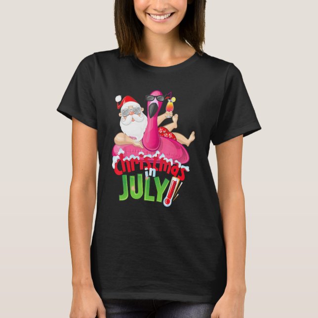 Camiseta Christmas In July  Summer Flamingo Float Xmas 1 (Anverso)