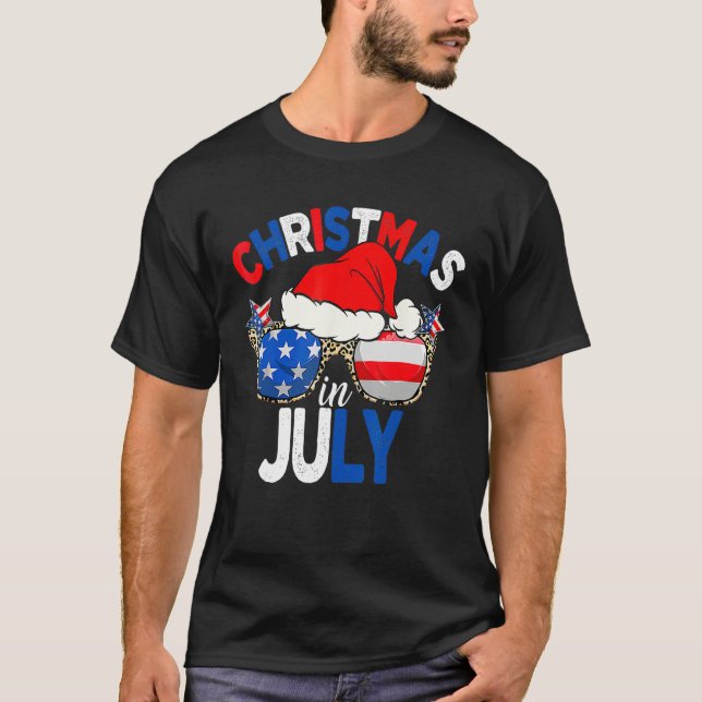 Camiseta Christmas In July Summer Patriotic USA Santa Hat 4 (Anverso)