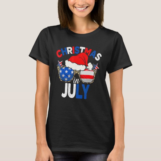 Camiseta Christmas In July Summer Patriotic USA Santa Hat 4 (Anverso)