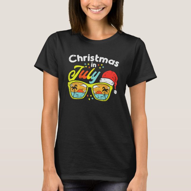 Camiseta Christmas In July Sunglasses Santa Beach Summer Su (Anverso)