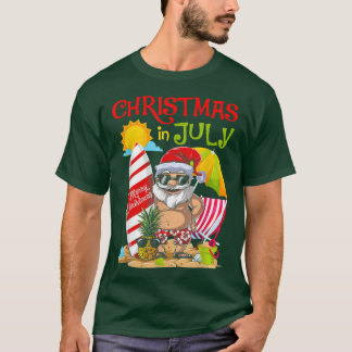 Camiseta Christmas In July Surfing Santa Summer Beach Vacat