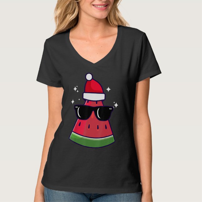 Camiseta Christmas In July Watermelon Summer Santa Xmas Cut (Anverso)