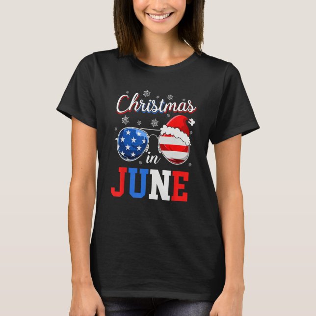 Camiseta Christmas In June Sunglasses Santa American Flag V (Anverso)