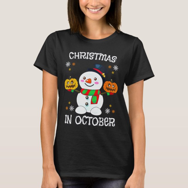 Camiseta Christmas In October Halloween Snowman Pumpkin Kid (Anverso)