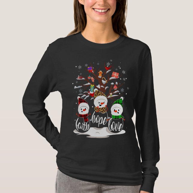 Camiseta Christmas Jesus Faith Hope Love Snowman Christian  (Anverso)