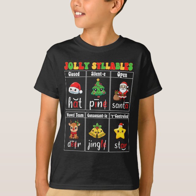 Camiseta Christmas Jolly Syllables Teacher Students Funny S (Anverso)
