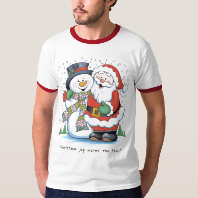 Camiseta christmas_joy_warms_the_heart_santa_claus_frosty_s (Anverso)