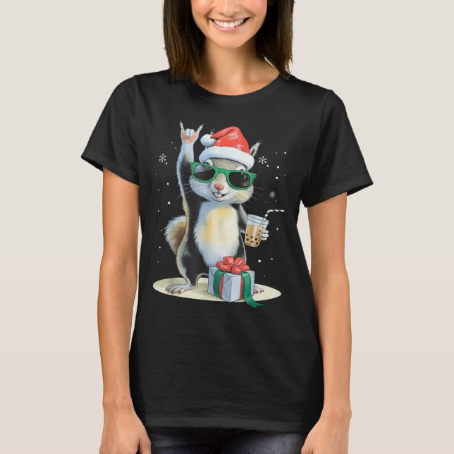 Camiseta Christmas Kawaii Squirrel Bubble Tea Boba Squirrel (Anverso)