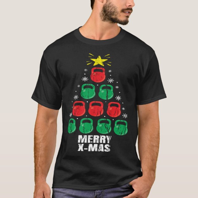 Camiseta Christmas Kettlebells Tree Holiday  Workout (Anverso)