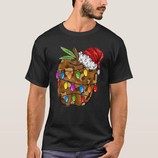 Camiseta Christmas Leopard Apple Santa Hat Christmas Teache (Anverso)
