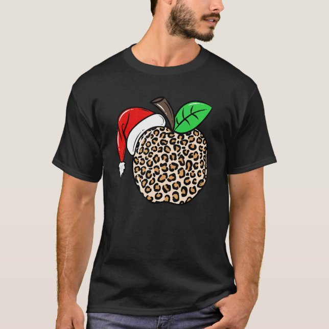 Camiseta Christmas Leopard Apple Santa Hat Christmas Teache (Anverso)