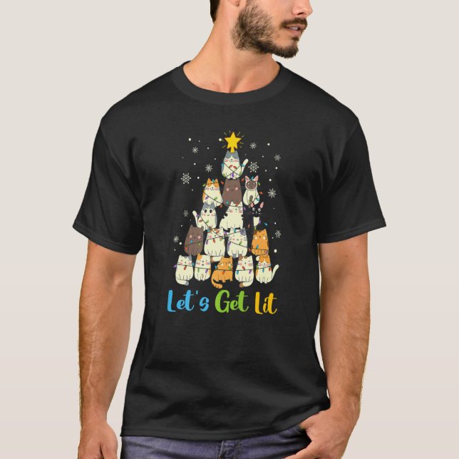 Camiseta Christmas Let's Get Lit Cats Christmas Tree Cat (Anverso)