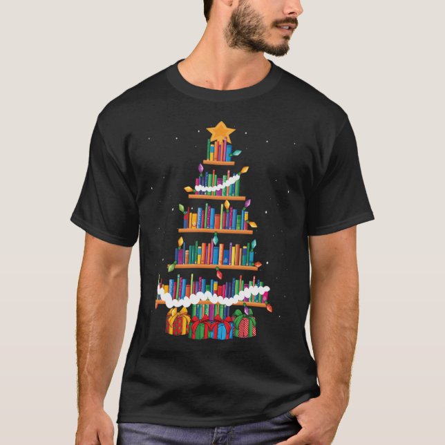 Camiseta Christmas Library Tree Librarian Funny Book Lover (Anverso)