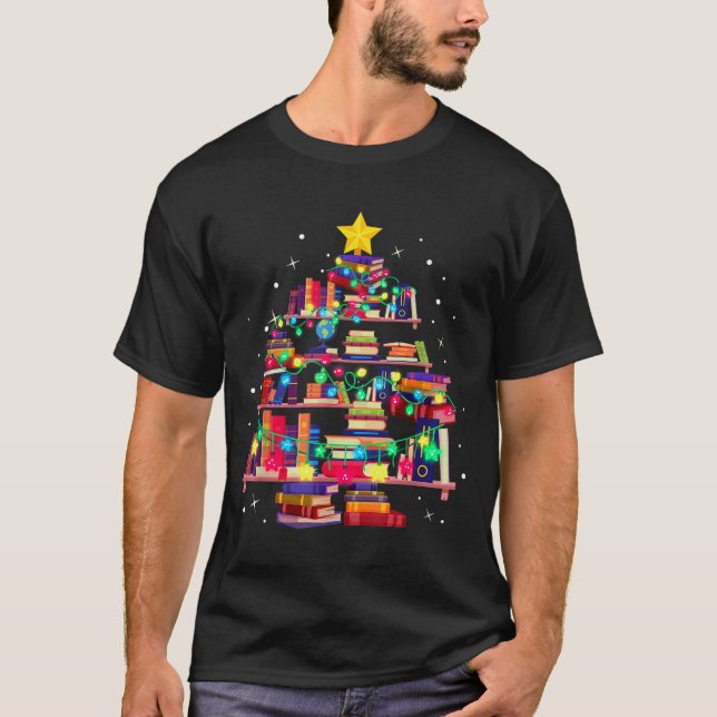 Camiseta Christmas Library Tree Love Reading Books Nerd Tea (Anverso)