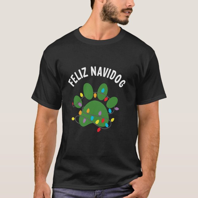 Camiseta Christmas Light Dog Paw Feliz Navidog  (Anverso)