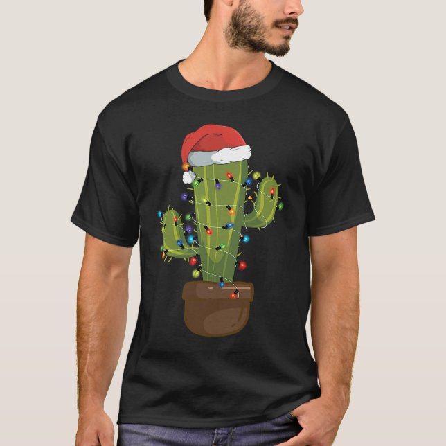 Camiseta Christmas Lights Cactus Santa Hat  Xmas Cactus (Anverso)