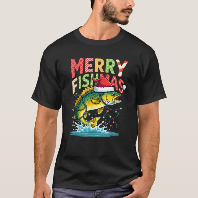 Camiseta Christmas Lights Fisherman Fishing Merry Fishmas  (Anverso)