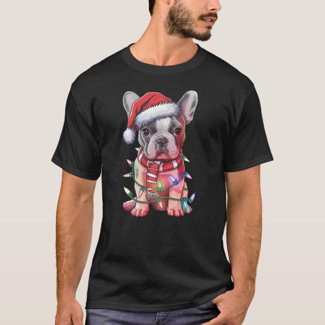 Camiseta Christmas Lights French Bulldog Santa Hat Funny Do (Anverso)