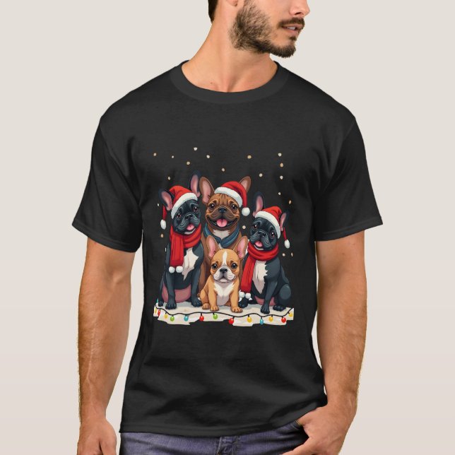 Camiseta Christmas Lights French Bulldogs Xmas Frenchie Dog (Anverso)