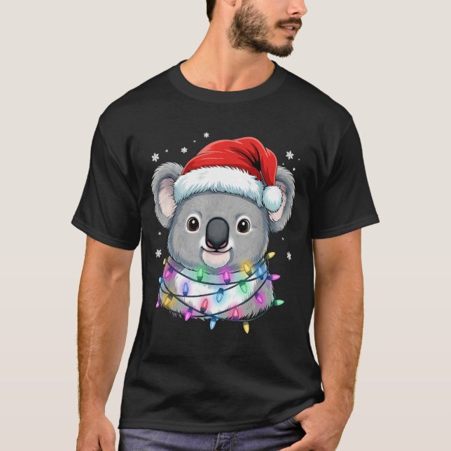 Camiseta Christmas Lights Koala Santa Hat Cute Xmas Pajamas (Anverso)