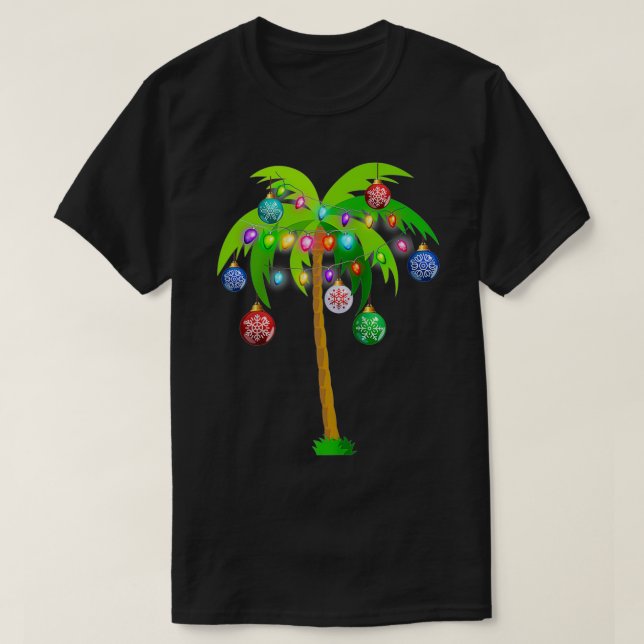 Camiseta Christmas Lights Palm Tree Funny Hawaii Beach Trop (Diseño del anverso)