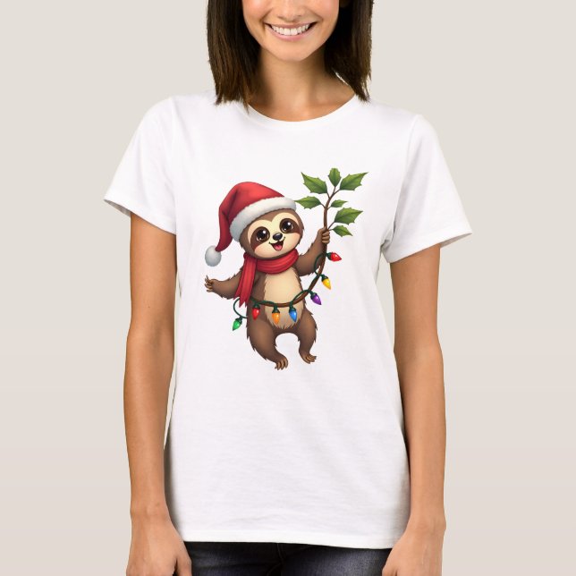 Camiseta Christmas Lights Sloth Wearing Xmas Hat - Sloth Lo (Anverso)