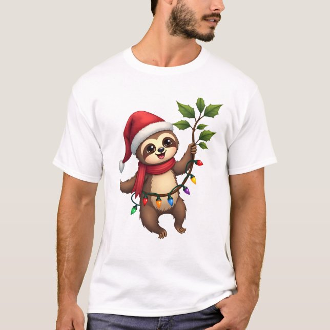 Camiseta Christmas Lights Sloth Wearing Xmas Hat - Sloth Lo (Anverso)